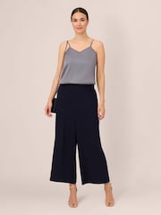 Adrianna Papell Blue Textured Satin Pull On Trousers - Image 3 of 6