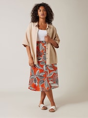 Evans Orange Printed Linen Blend Skirt - Image 2 of 5