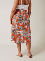 Evans Orange Printed Linen Blend Skirt - Image 3 of 5