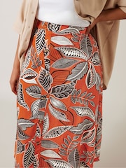 Evans Orange Printed Linen Blend Skirt - Image 4 of 5