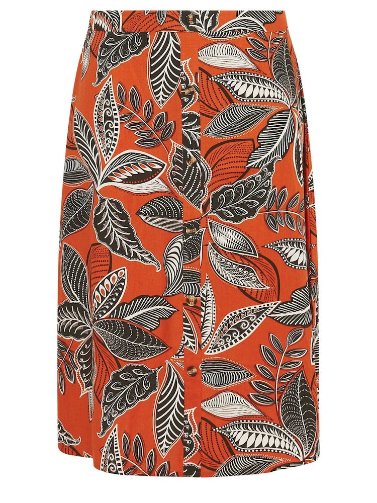 Evans Orange Printed Linen Blend Skirt - Image 5 of 5