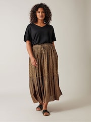 Evans Orange Floral Tie Crinkle Midi Skirt - Image 1 of 4