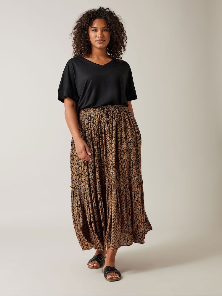 Evans Orange Floral Tie Crinkle Midi Skirt - Image 1 of 4