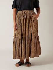 Evans Orange Floral Tie Crinkle Midi Skirt - Image 2 of 4