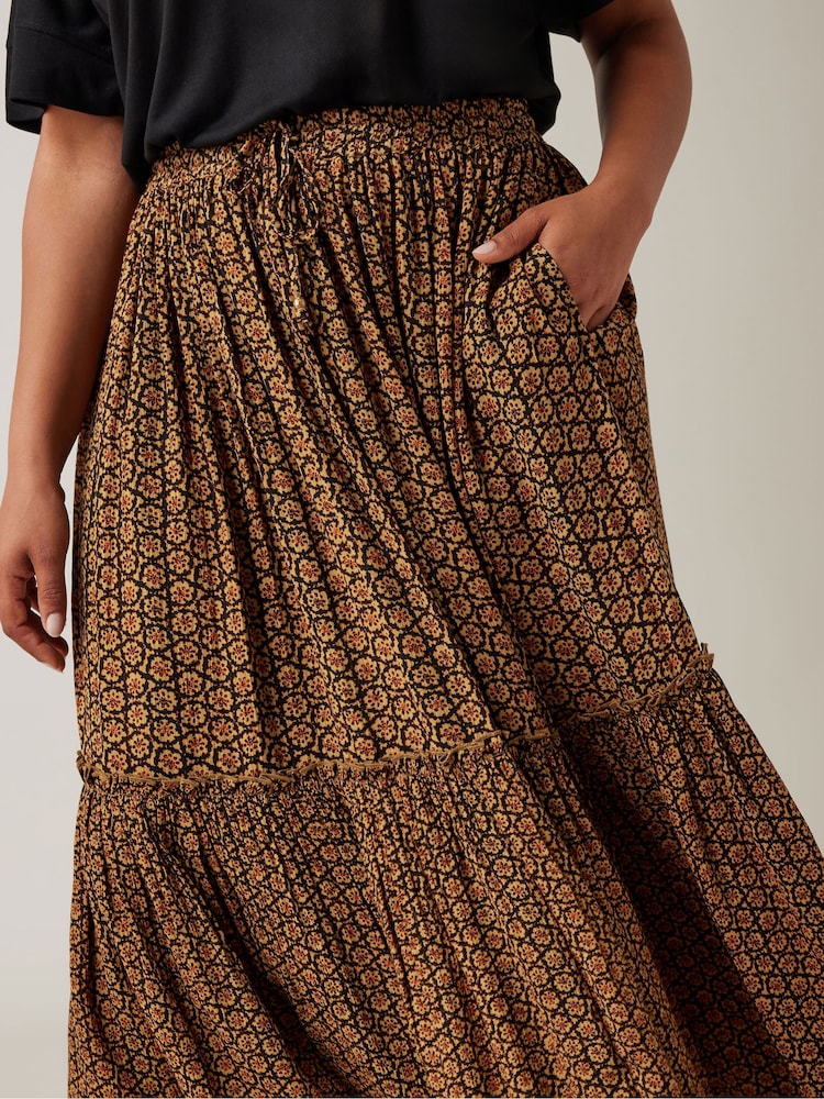 Evans Orange Floral Tie Crinkle Midi Skirt - Image 4 of 4