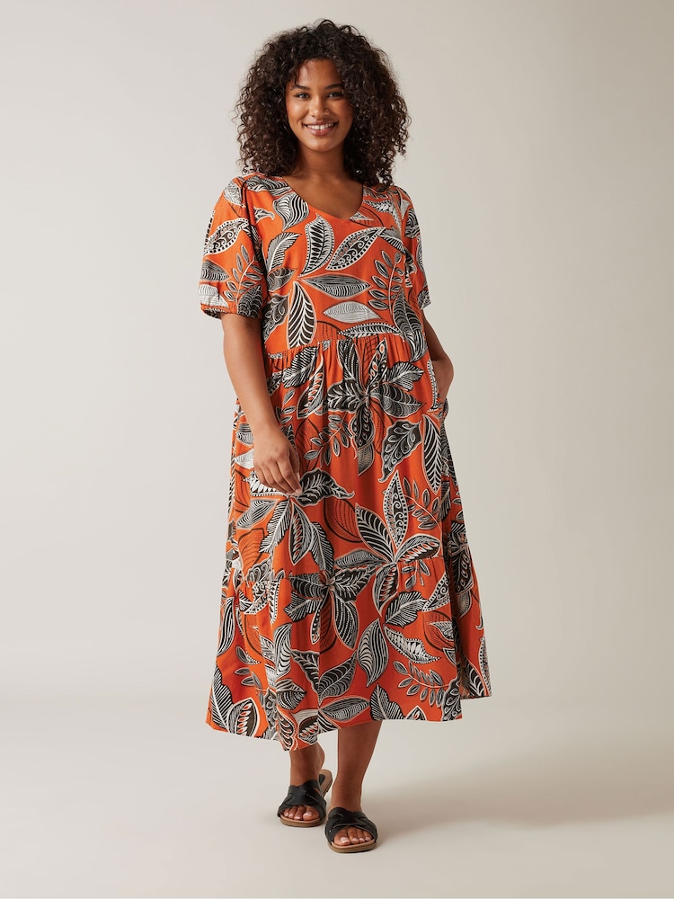 Orange - Evans Curve Tropical Print Linen Dress - Bild 1 von 5 Orange - Evans Curve Tropical Print Linen Dress - Bild 1 von 5