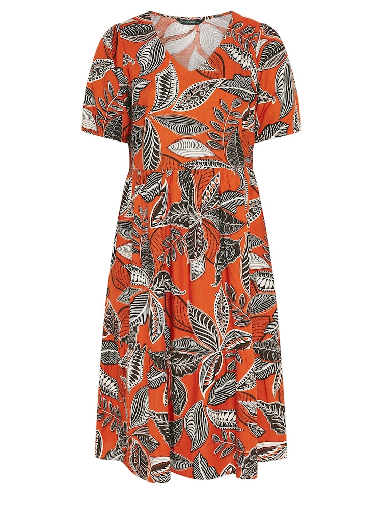Orange - Evans Curve Tropical Print Linen Dress - Bild 5 von 5 Orange - Evans Curve Tropical Print Linen Dress - Bild 5 von 5