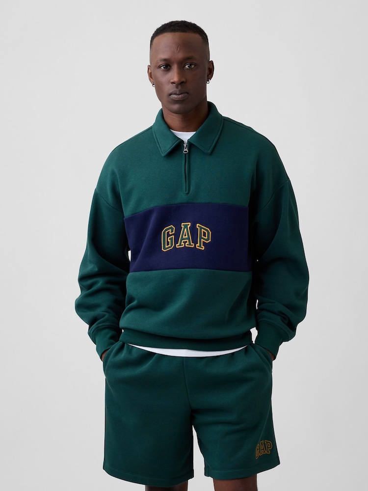 Gap Green Oversized Logo Quarter-Zip Sweatshirt - Image 1 of 4