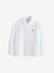 GANT White Shield Kids Long Sleeve Piqué 100% Cotton Polo Shirt - Image 1 of 1