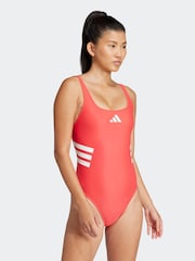 adidas Red 3 Stripe U Back Swimsuit - Image 1 of 3