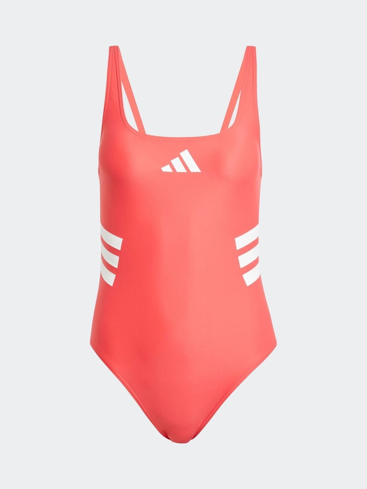 adidas Red 3 Stripe U Back Swimsuit - Image 3 of 3