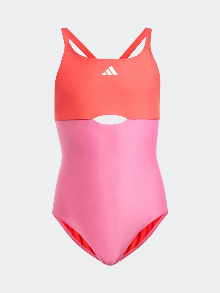 adidas Pink Colorblock X Back Swimsuit - Image 1 of 5