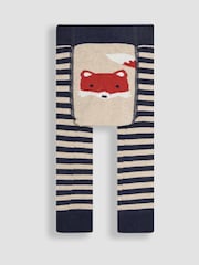 JoJo Maman Bébé Navy Stripe Fox Knitted Leggings - Image 1 of 3