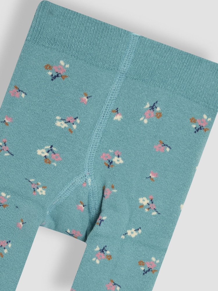 JoJo Maman Bébé Duck Egg Floral Extra Thick Leggings - Image 3 of 3