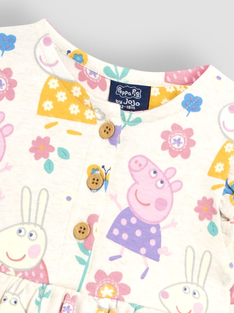 JoJo Maman Bébé Neutral Peppa Pig Printed Button Front Dress - Image 4 of 5