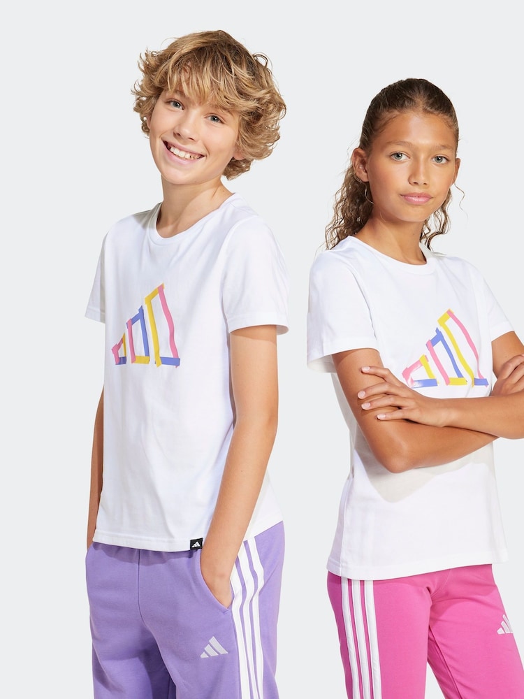 adidas White Tech Logo Graphic 100% Cotton T-Shirt - Image 1 of 8