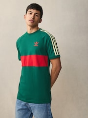 adidas Originals Green 3-Stripes Panel 100% Cotton T-Shirt - Image 1 of 4