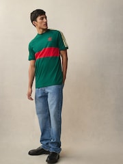 adidas Originals Green 3-Stripes Panel 100% Cotton T-Shirt - Image 3 of 4