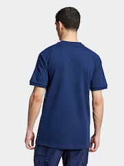 adidas Originals Blue 3-Stripes Panel 100% Cotton T-Shirt - Image 2 of 6