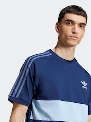 adidas Originals Blue 3-Stripes Panel 100% Cotton T-Shirt - Image 4 of 6