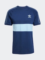 adidas Originals Blue 3-Stripes Panel 100% Cotton T-Shirt - Image 6 of 6