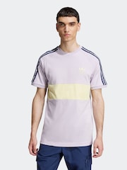 adidas Originals Purple 3-Stripes Panel 100% Cotton T-Shirt - Image 1 of 6