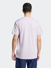 adidas Originals Purple 3-Stripes Panel 100% Cotton T-Shirt - Image 2 of 6