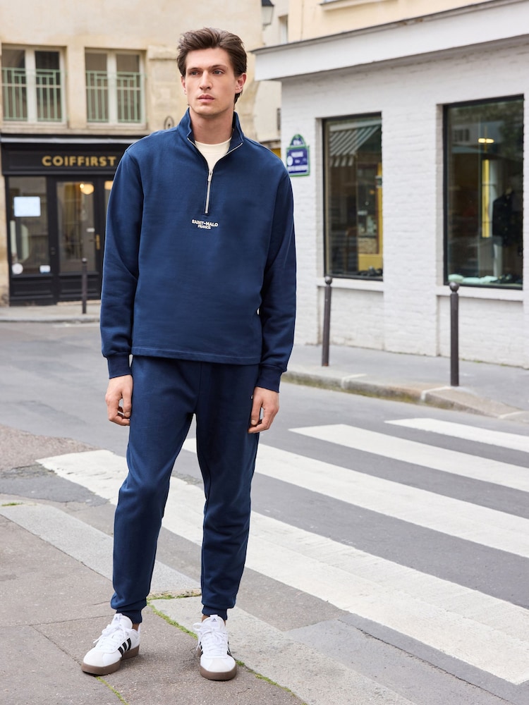 Blue Zip Neck Graphic Sweatshirt - Image 1 of 7