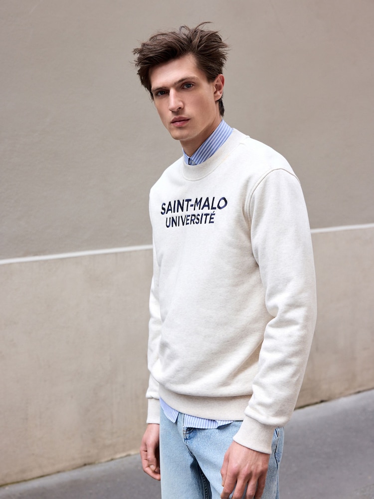 Ecru Marl Crew Sweatshirt Graphic Crew Sweatshirt - Image 1 of 7