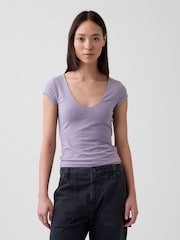Gap Purple Close Knit Jersey V-Neck T-Shirt - Image 1 of 4