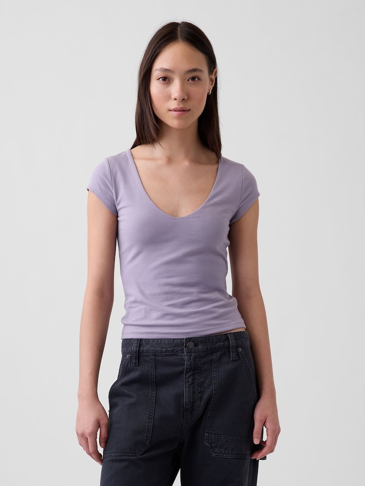 Gap Purple Close Knit Jersey V-Neck T-Shirt - Image 1 of 4