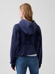 Bleu - Sweat à capuche Gap Vintage Soft Crop à logo - Image 3 de 7