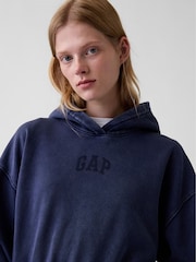 Bleu - Sweat à capuche Gap Vintage Soft Crop à logo - Image 4 de 7