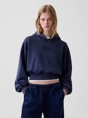 Bleu - Sweat à capuche Gap Vintage Soft Crop à logo - Image 6 de 7