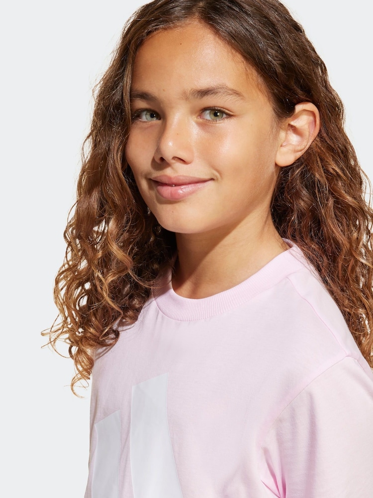 adidas Pink Essentials Large Logo Shorts and 100% Cotton T-Shirt Set - Image 5 of 9