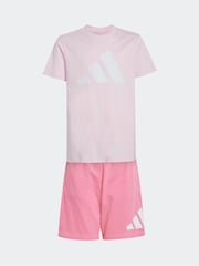 adidas Pink Essentials Large Logo Shorts and 100% Cotton T-Shirt Set - Image 7 of 9