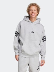 adidas Grey Future Icons 3-Stripes Hoodie - Image 1 of 6