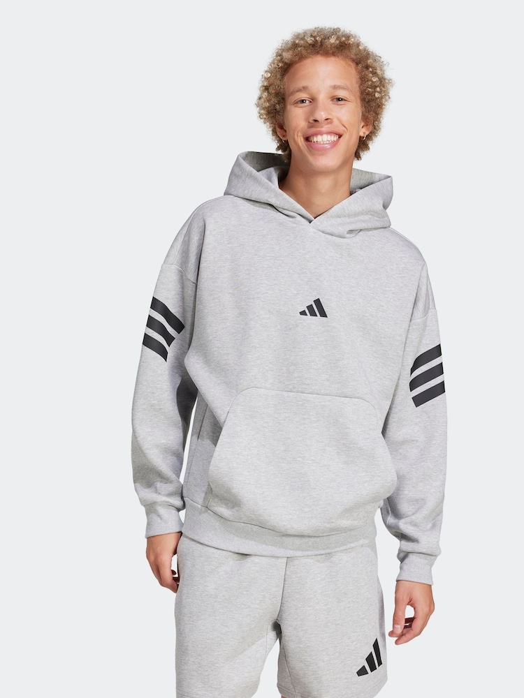 adidas Grey Future Icons 3-Stripes Hoodie - Image 1 of 6