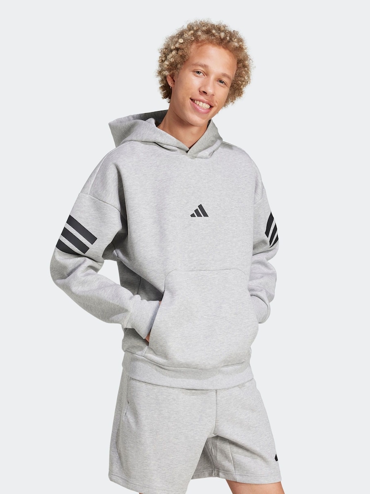 adidas Grey Future Icons 3-Stripes Hoodie - Image 2 of 6