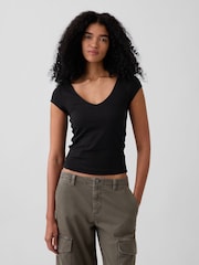 Negro - Gap Close Knit Jersey V-Neck T-Shirt - Imagen 1 de 3