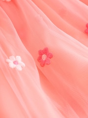 Coral Pink Embroidered Mesh Party Dress (3mths-8yrs) - Image 7 of 7