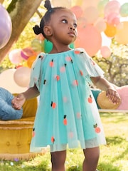 Aqua Blue Sequin Mesh Dress (3mths-8yrs) - Image 1 of 7