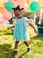 Aqua Blue Sequin Mesh Dress (3mths-8yrs) - Image 2 of 7