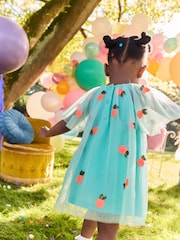 Aqua Blue Sequin Mesh Dress (3mths-8yrs) - Image 3 of 7