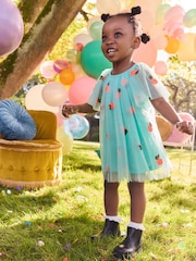 Aqua Blue Sequin Mesh Dress (3mths-8yrs) - Image 4 of 7
