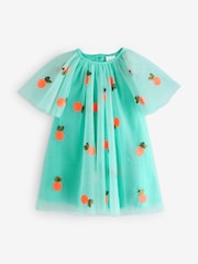 Aqua Blue Sequin Mesh Dress (3mths-8yrs) - Image 5 of 7