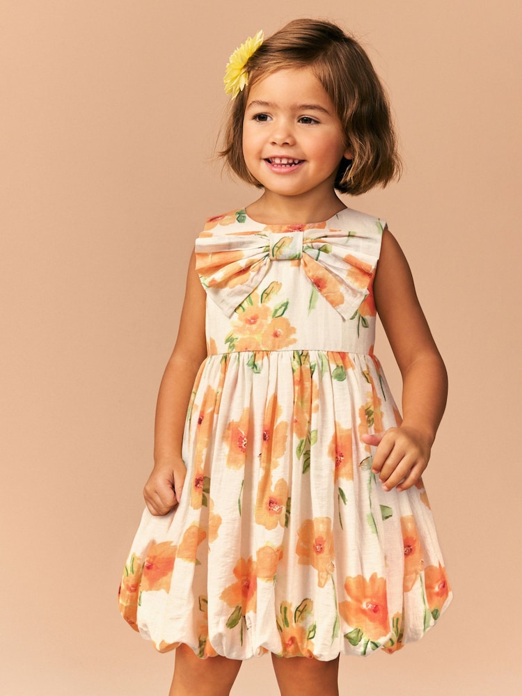 Orange Floral Bubble Hem Bow Dress (3mths-8yrs) - Image 1 of 7
