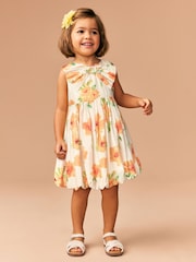 Orange Floral Bubble Hem Bow Dress (3mths-8yrs) - Image 2 of 7