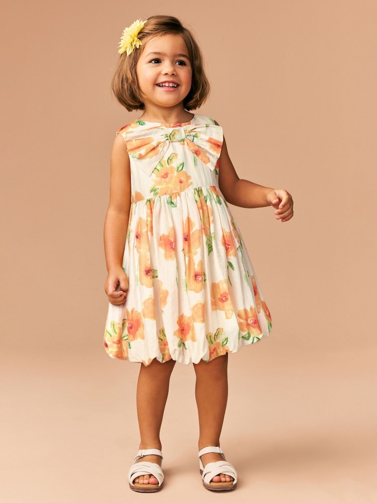 Orange Floral Bubble Hem Bow Dress (3mths-8yrs) - Image 2 of 7
