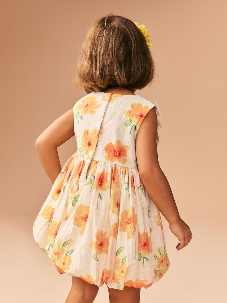 Orange Floral Bubble Hem Bow Dress (3mths-8yrs) - Image 3 of 7